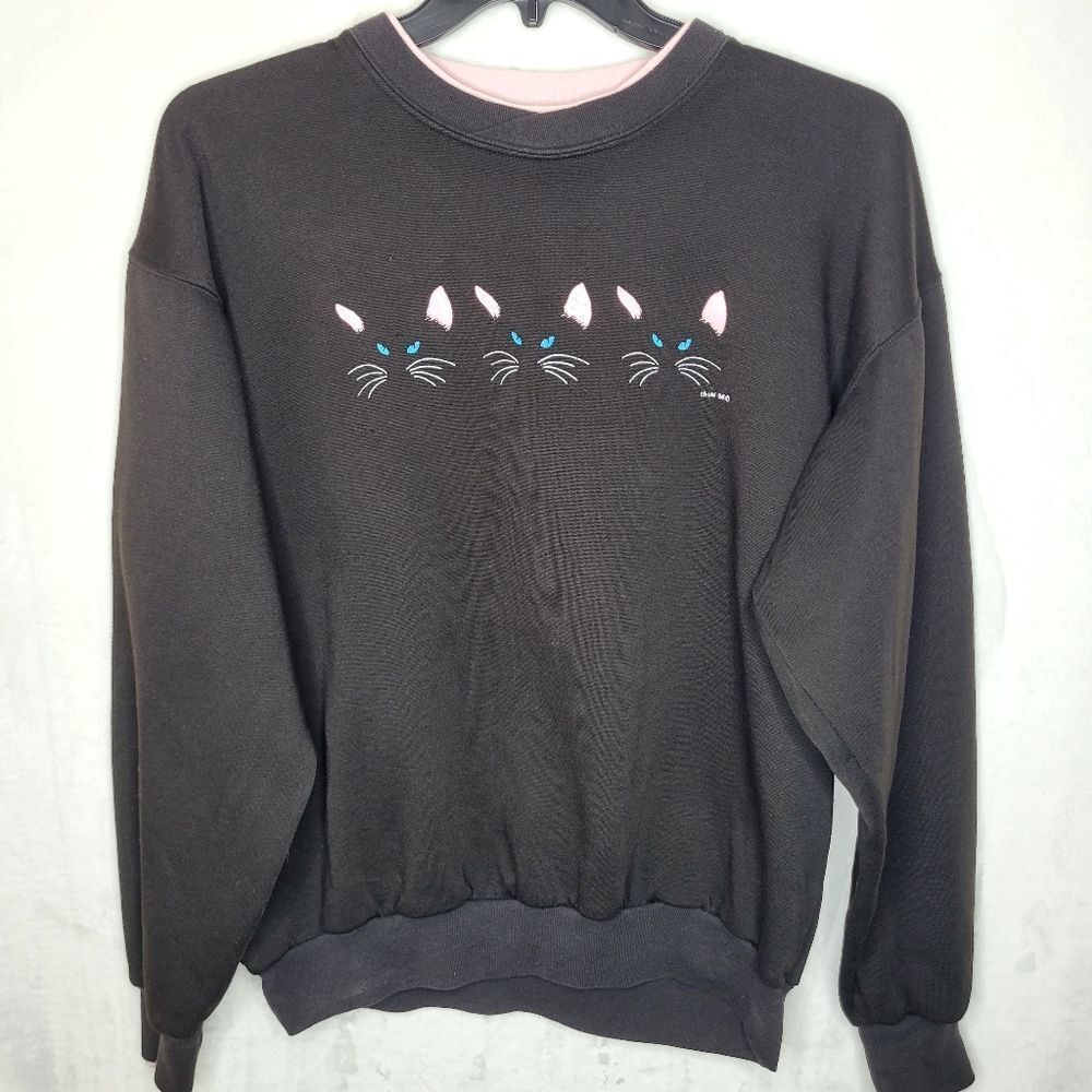 Vintage‎ 80s Acton Cat Face Printed Sweatshirt Size Large